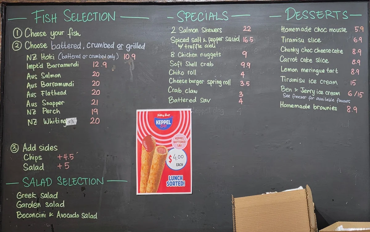 Menu, Kirribilli Seafoods