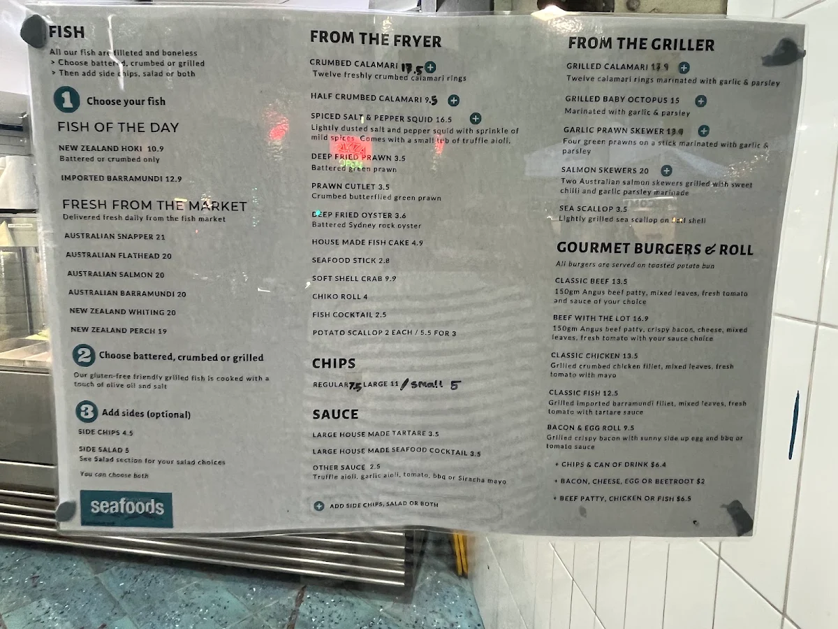 Menu, Kirribilli Seafoods