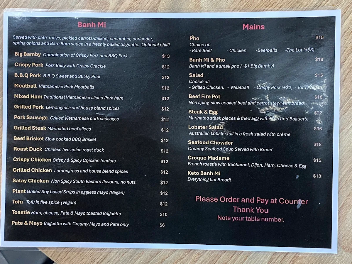 Menu, Bambys