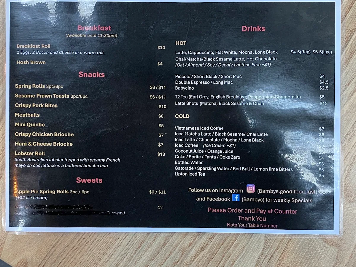Menu, Bambys