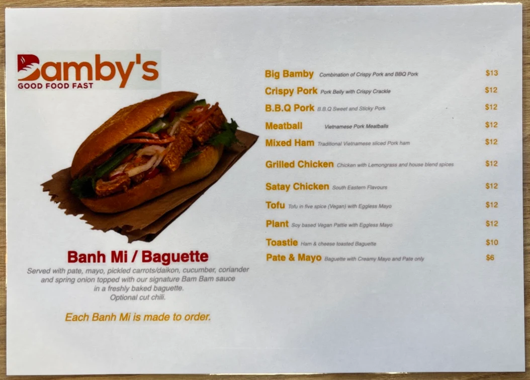 Menu, Bambys