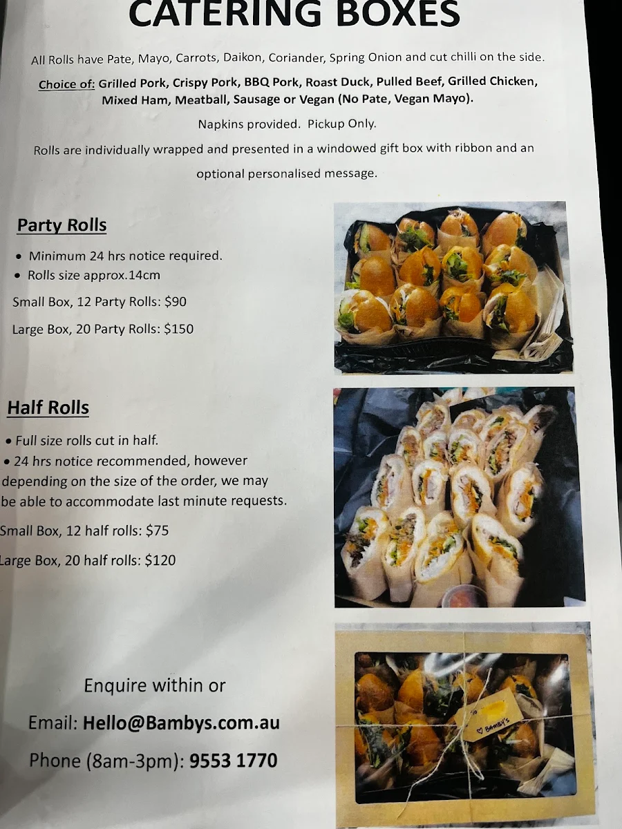 Menu, Bambys