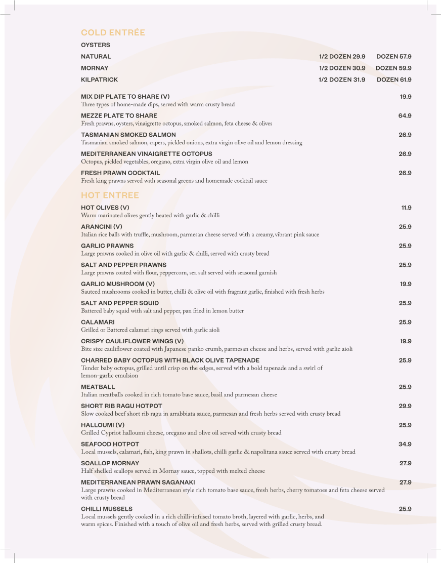 Menu, Neyvine Seafood & Grill