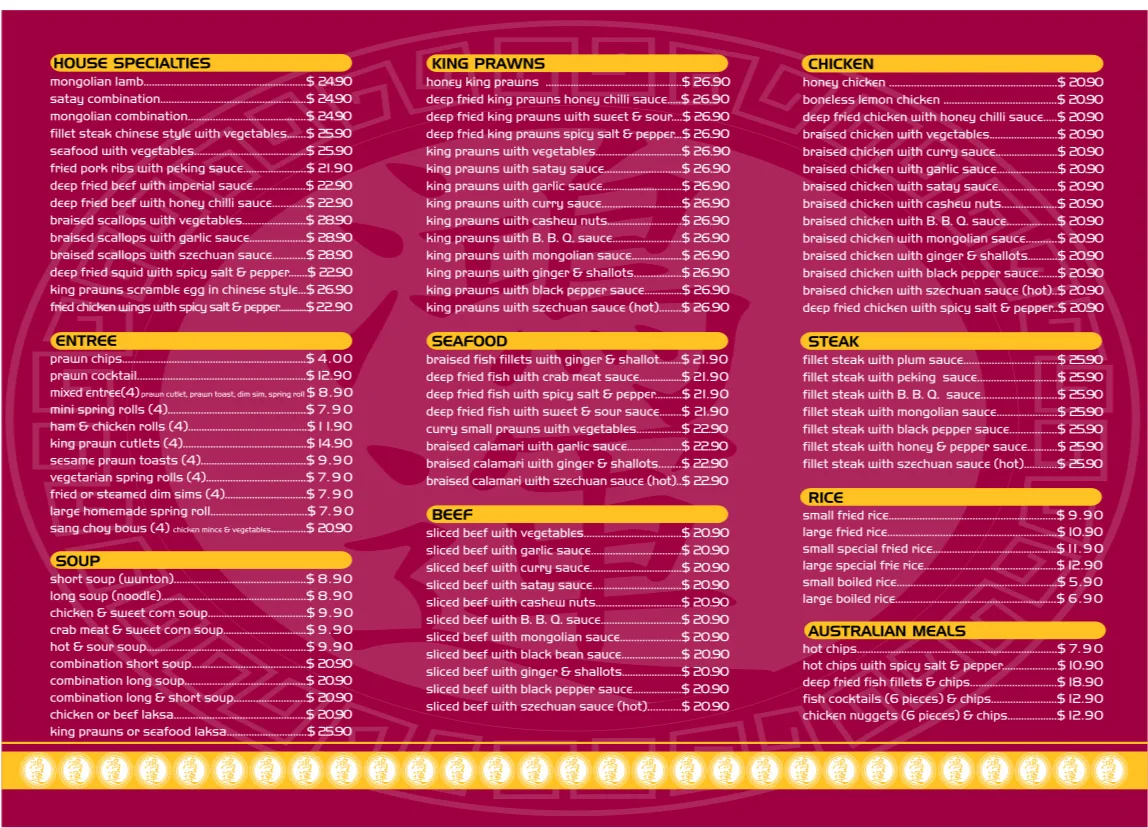 Menu, The Lucky Chinese Restaurant Tahmoor