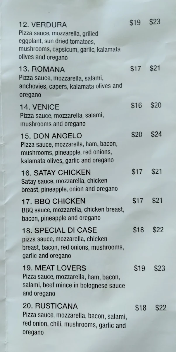 Menu, George's Pizzeria MAUDSLAND