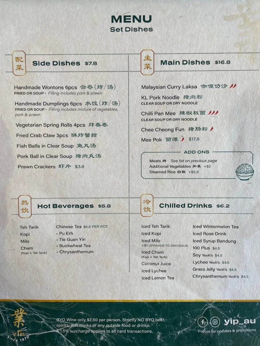 Menu, Yip