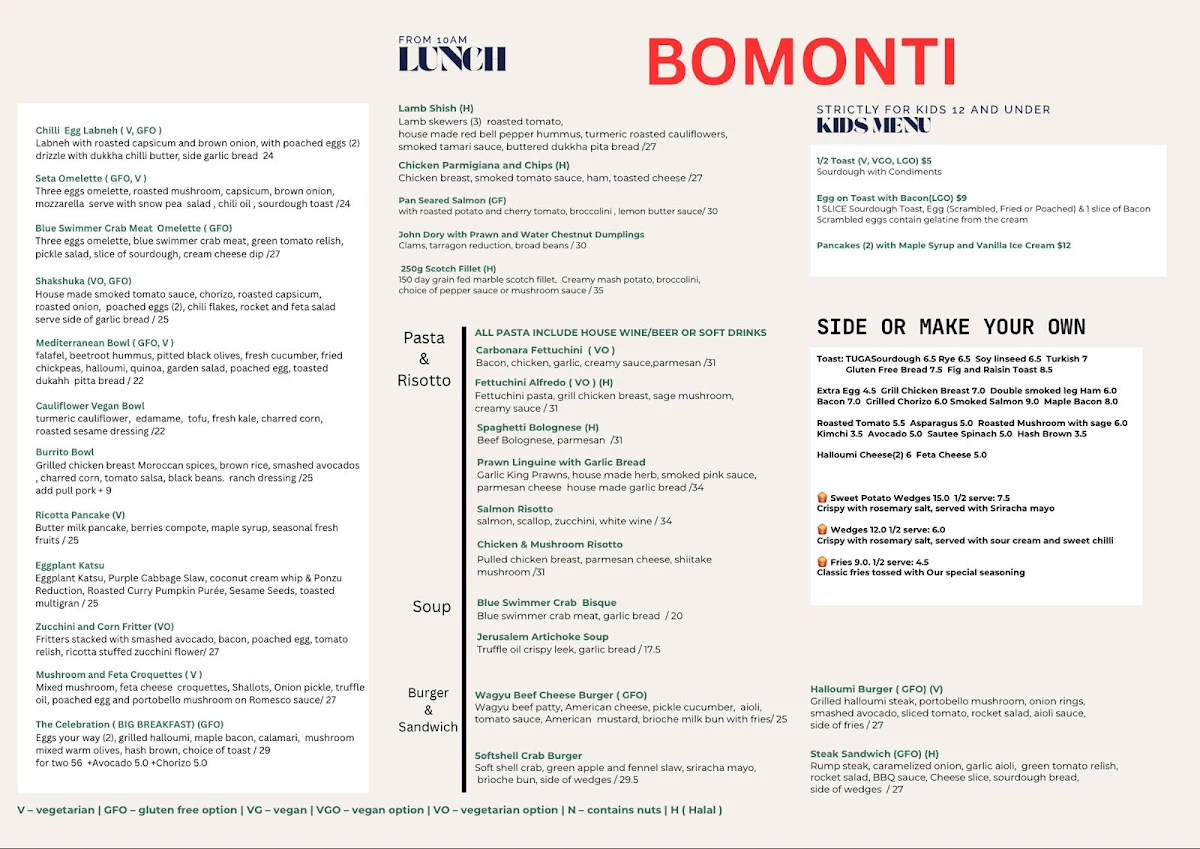 Menu, Bomonti Cafe & Restaurant