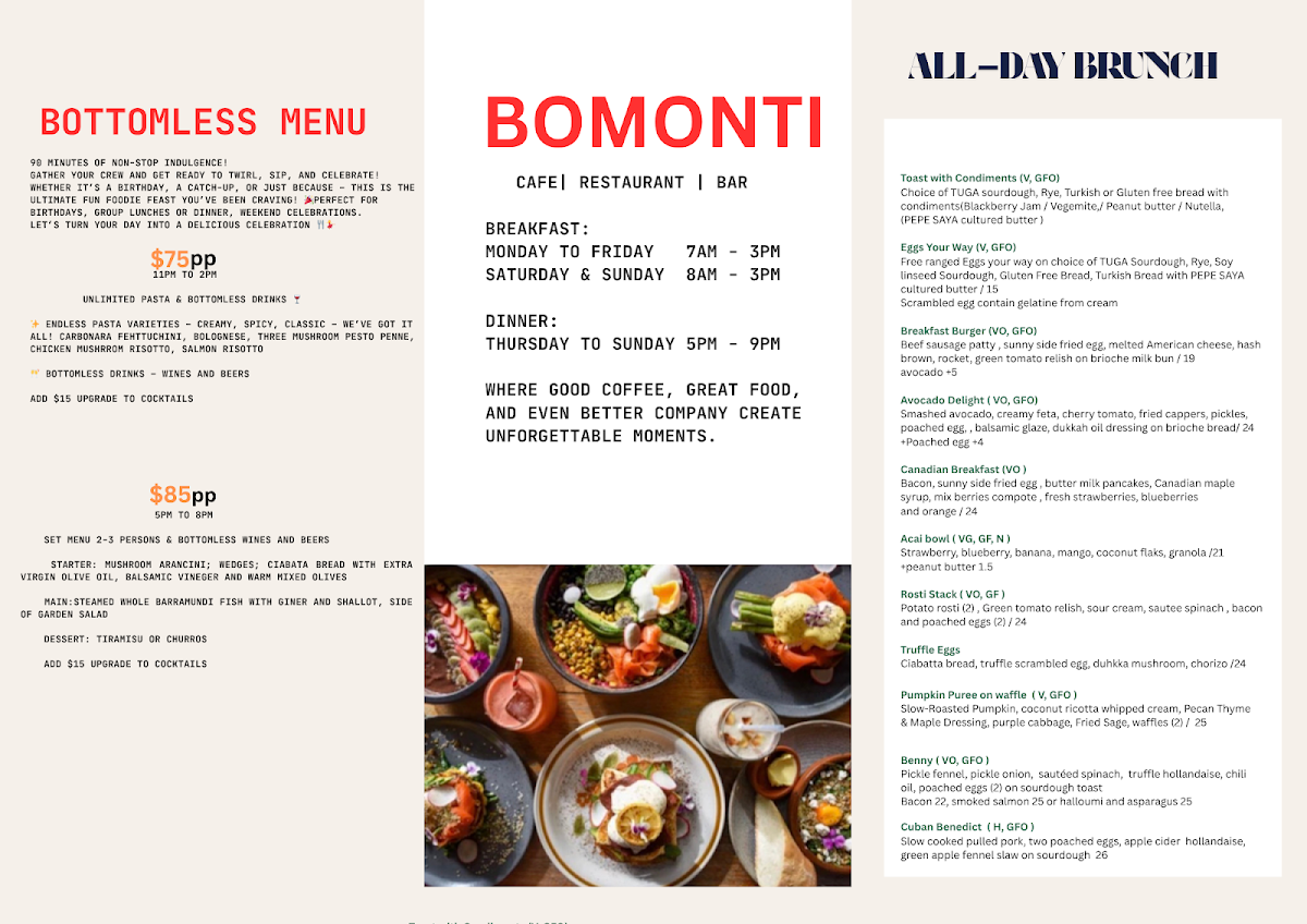 Menu, Bomonti Cafe & Restaurant