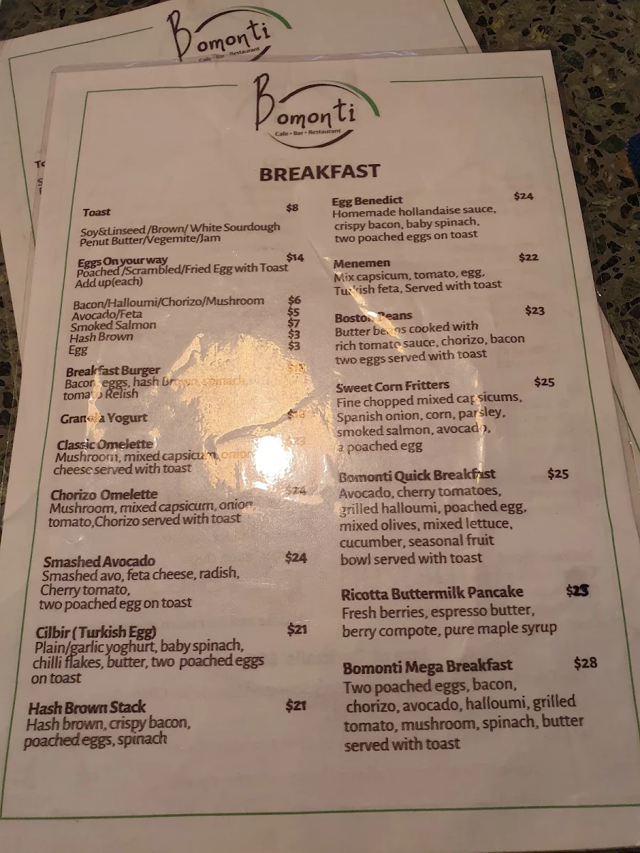 Menu, Bomonti Cafe & Restaurant