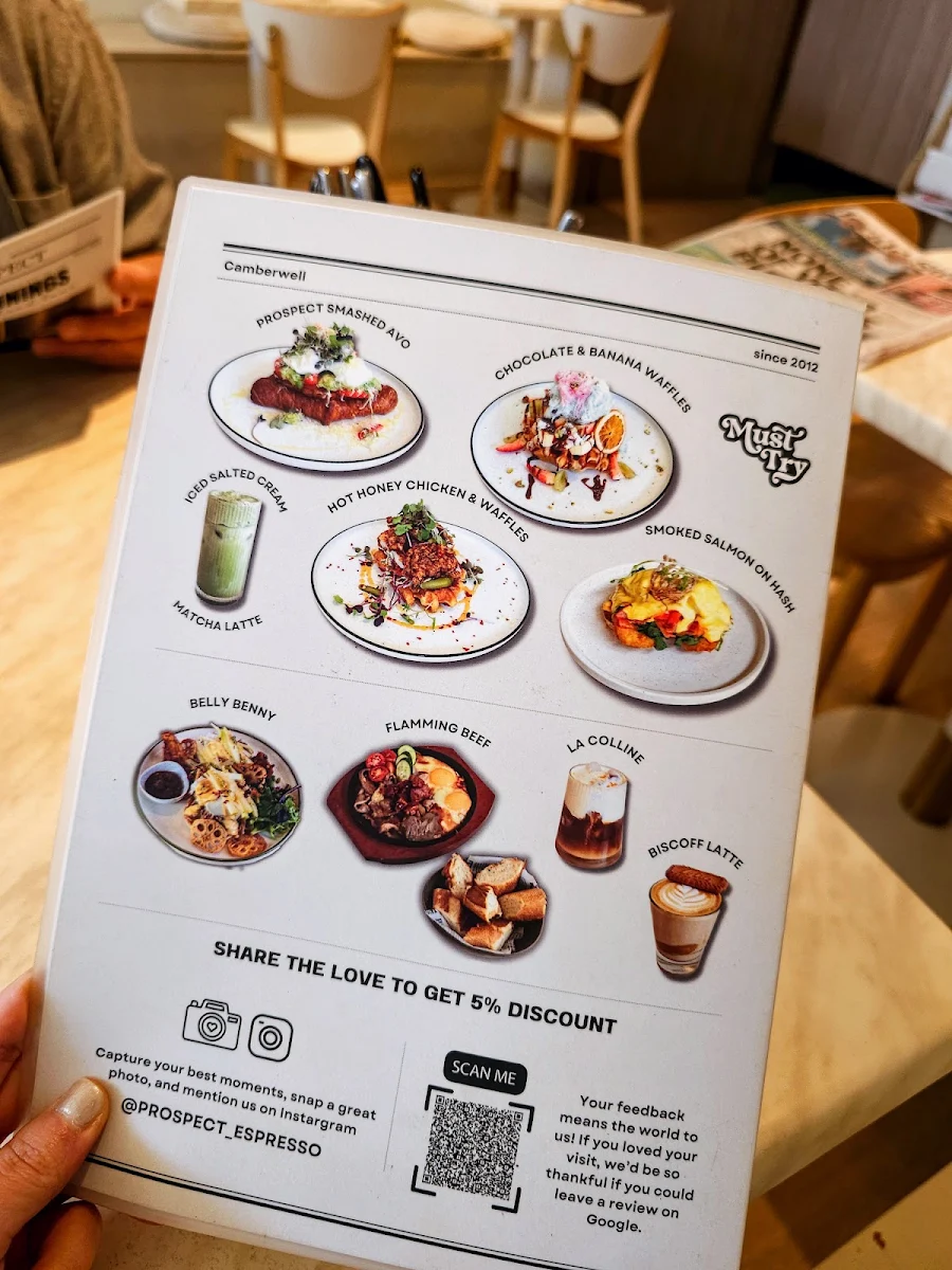 Menu, Prospect Espresso