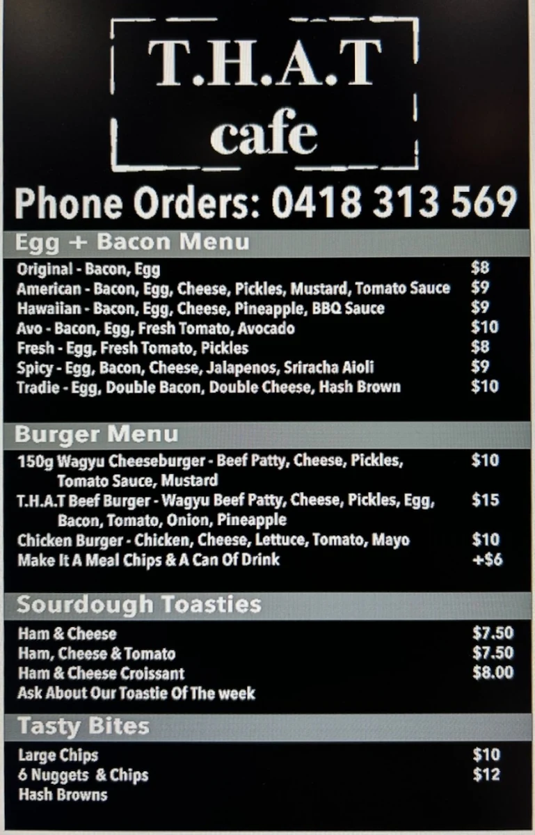 Menu, T.H.A.T cafe