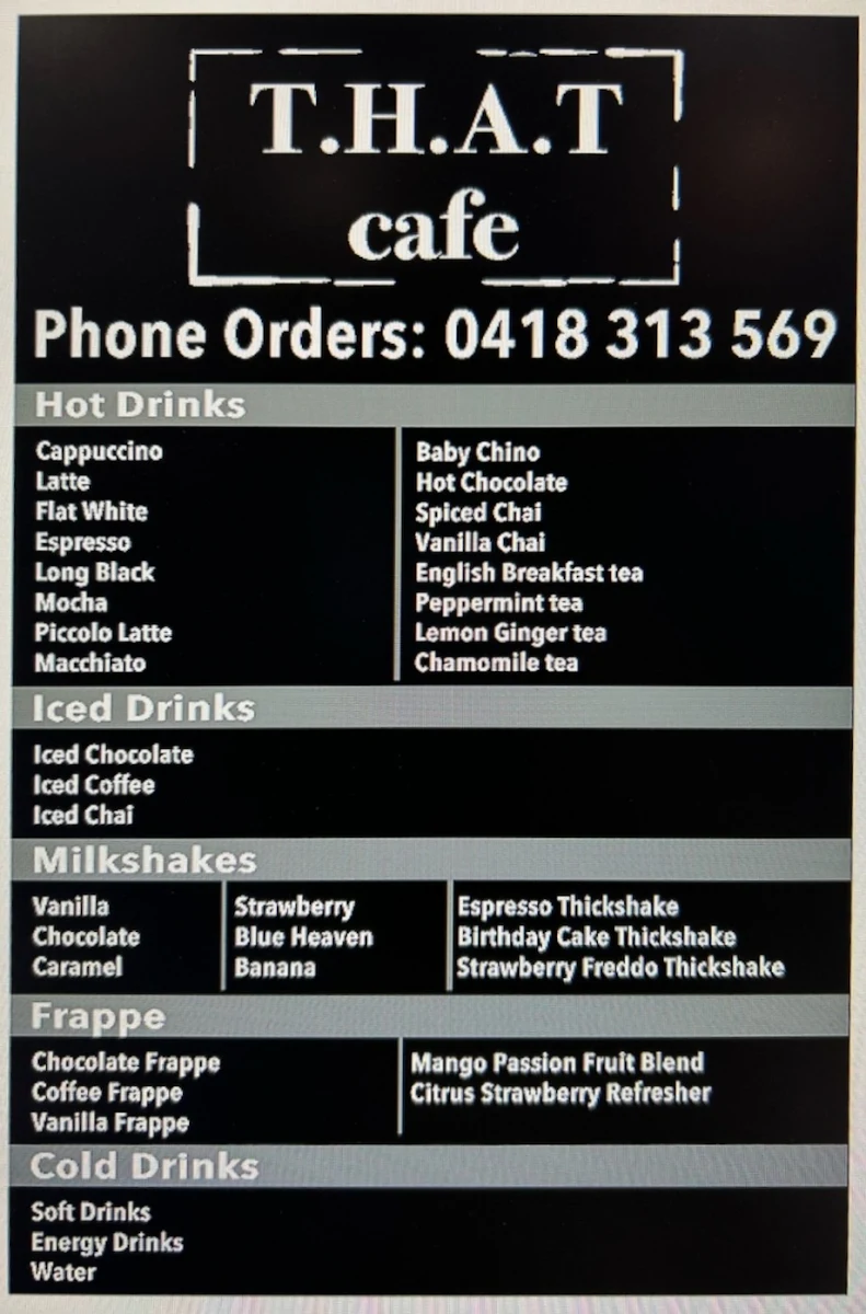 Menu, T.H.A.T cafe