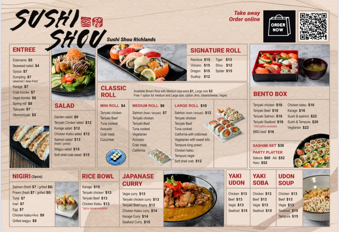Menu, Sushi Shou Richlands