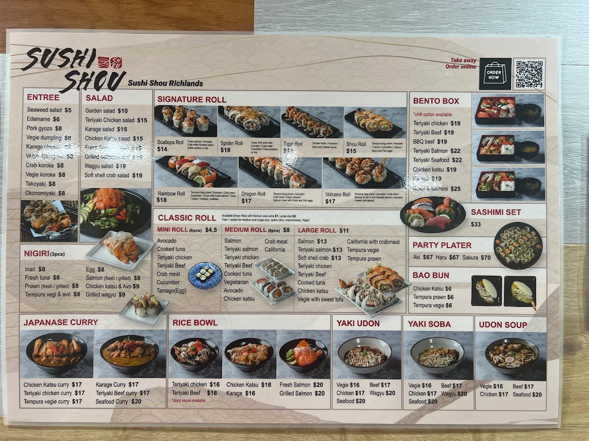 Menu, Sushi Shou Richlands