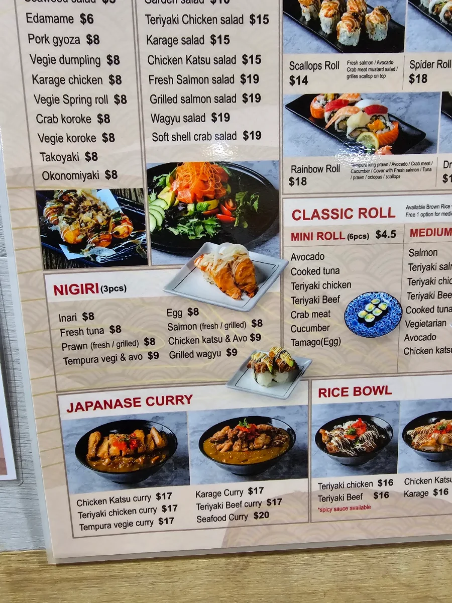 Menu, Sushi Shou Richlands