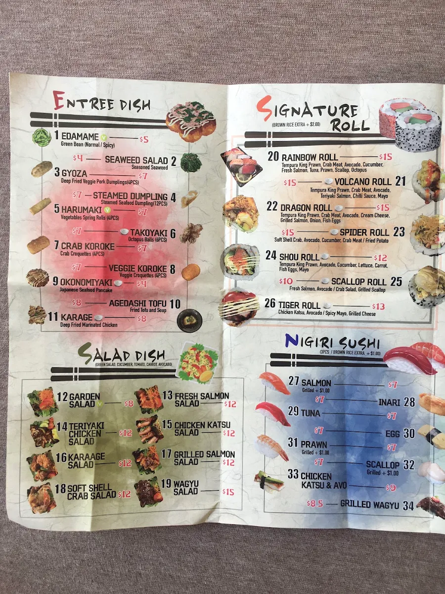 Menu, Sushi Shou Richlands