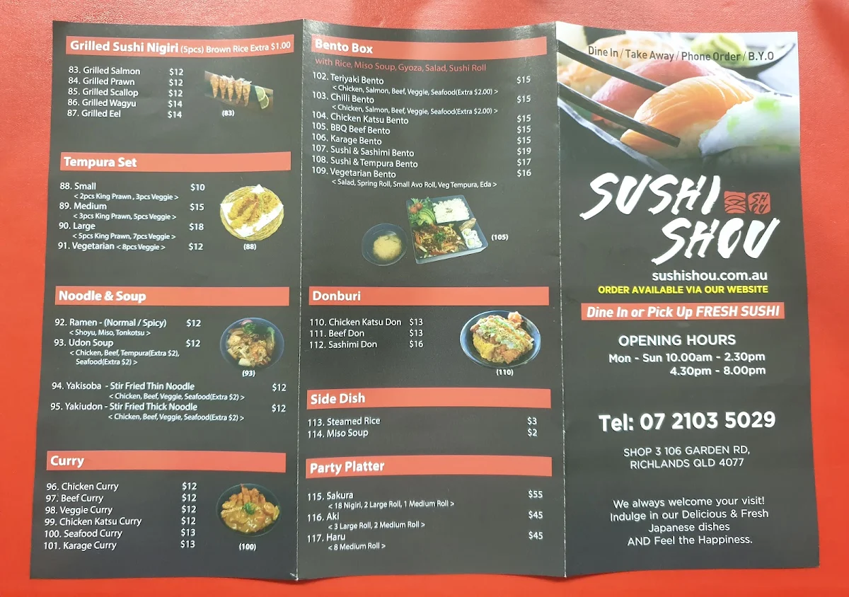 Menu, Sushi Shou Richlands