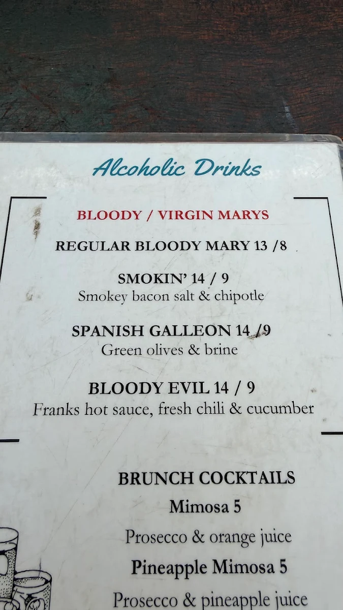 Menu, Galleon Cafe