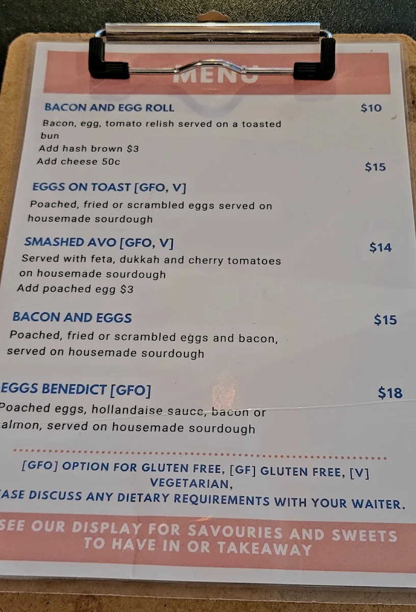 Menu, Sonny’s Bakery and Cafe