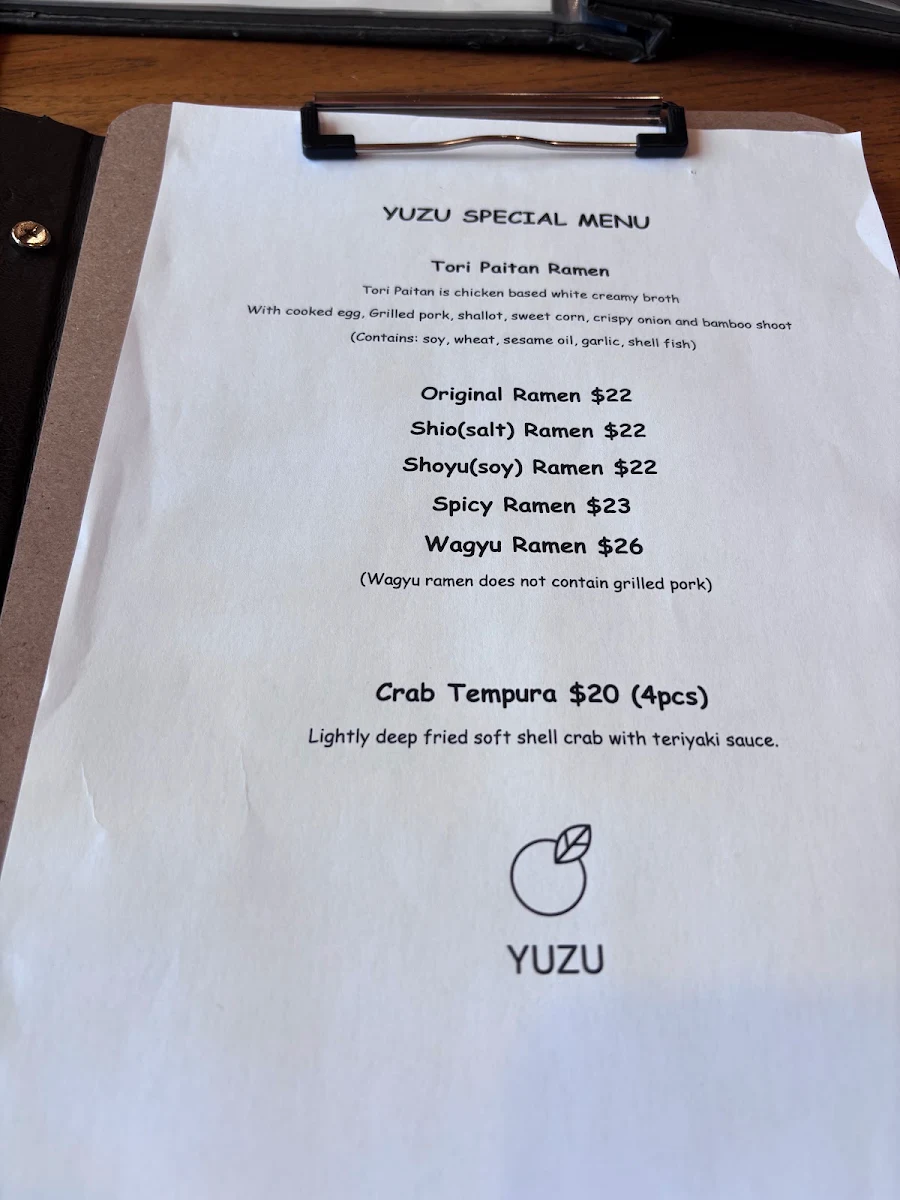 Menu, Epping Yuzu Japanese Restaurant