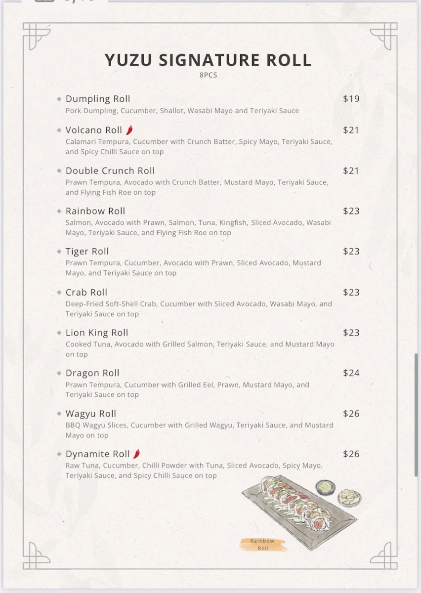 Menu, Epping Yuzu Japanese Restaurant