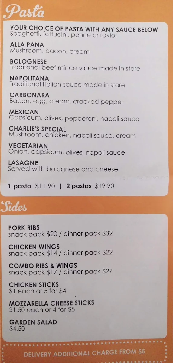 Menu, Coco's Pizza