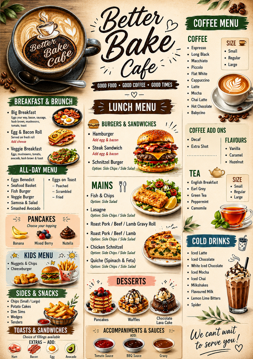 Menu, Gateway Better Bake