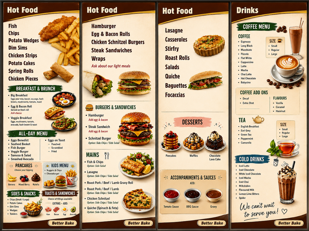 Menu, Gateway Better Bake