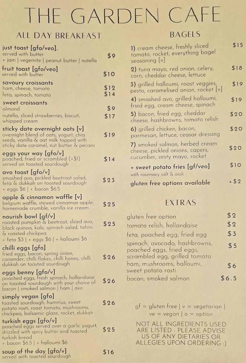 Menu, The Garden Cafe Gallery Events