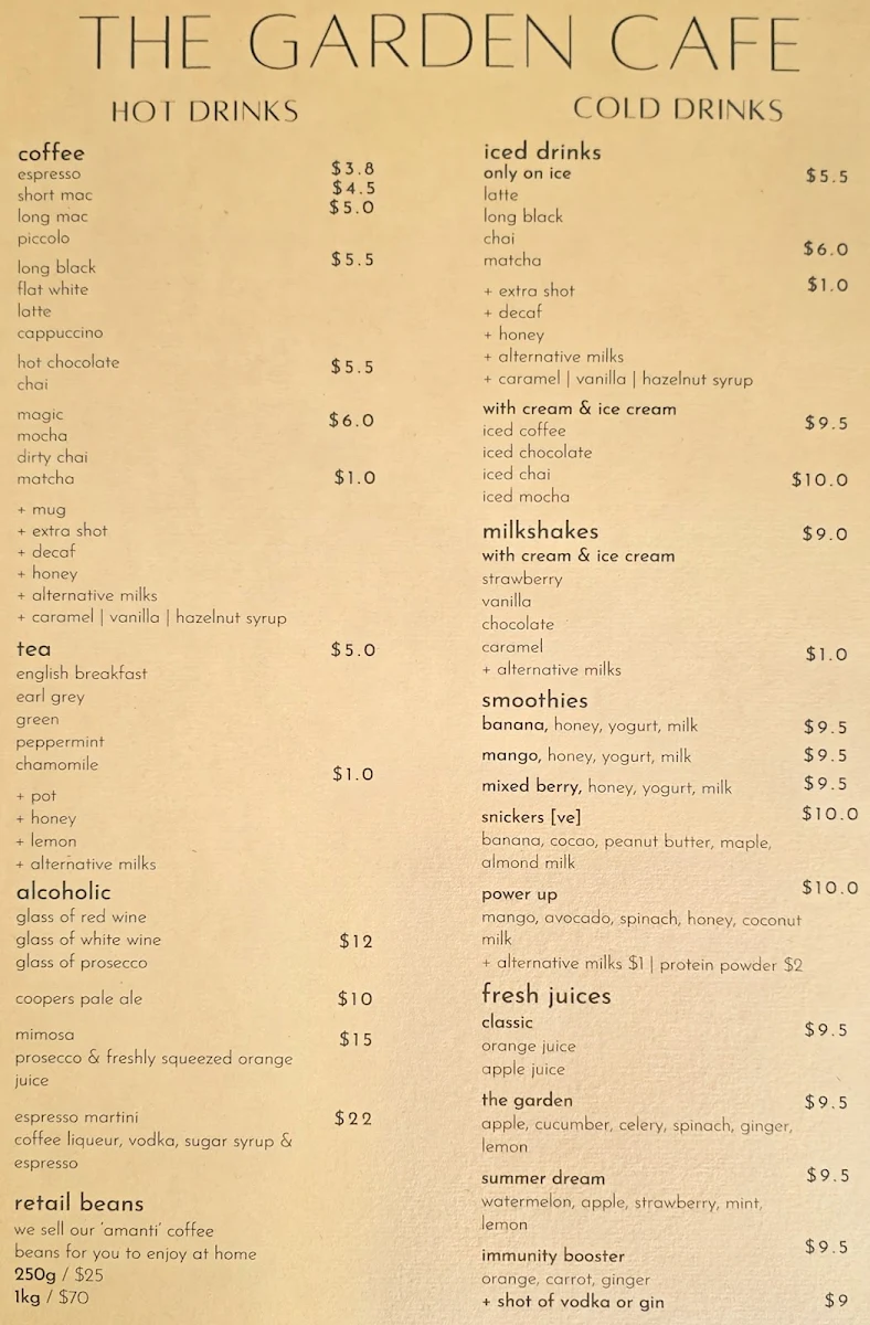 Menu, The Garden Cafe Gallery Events