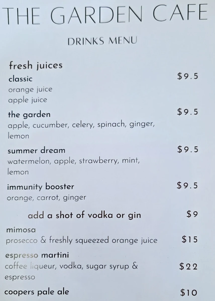 Menu, The Garden Cafe Gallery Events
