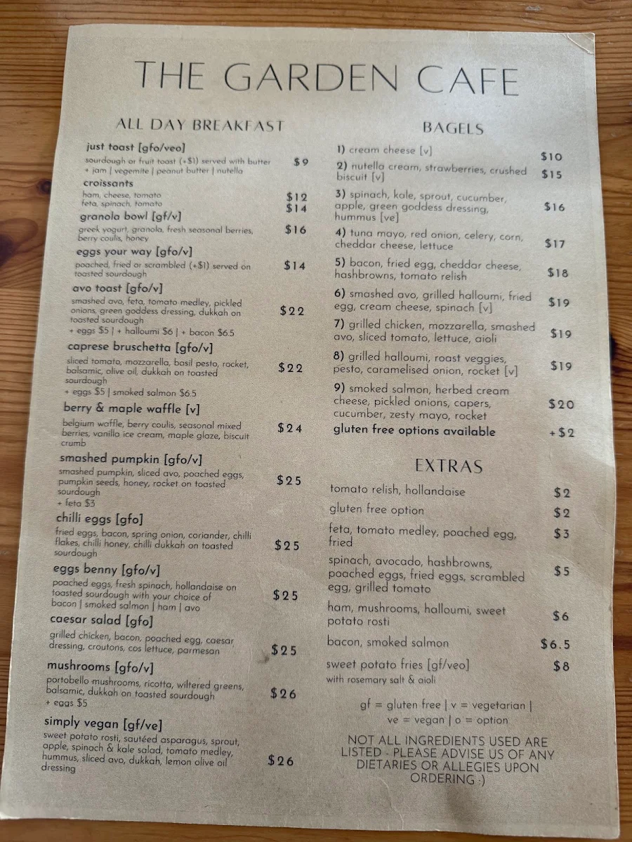 Menu, The Garden Cafe Gallery Events