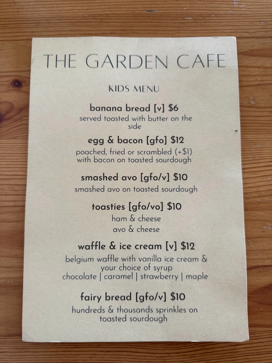 Menu, The Garden Cafe Gallery Events
