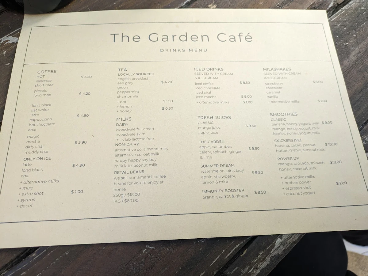 Menu, The Garden Cafe Gallery Events