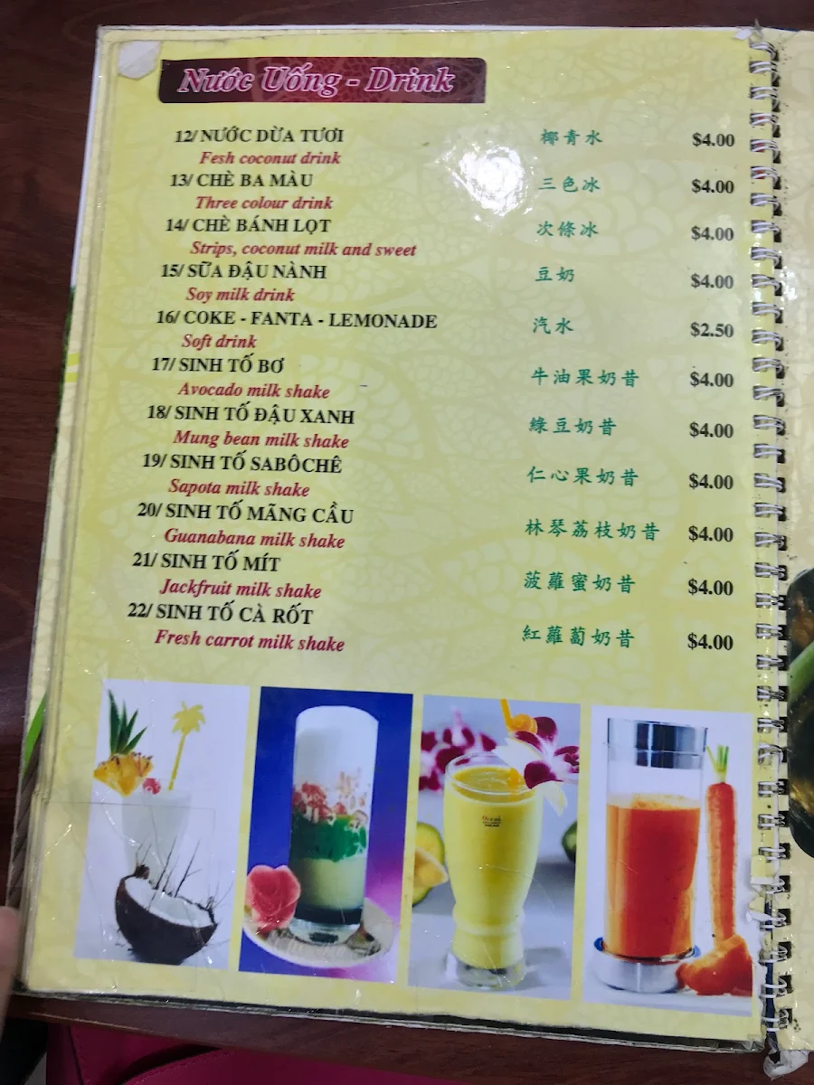 Menu, Dong Hoa Sydney (John St)