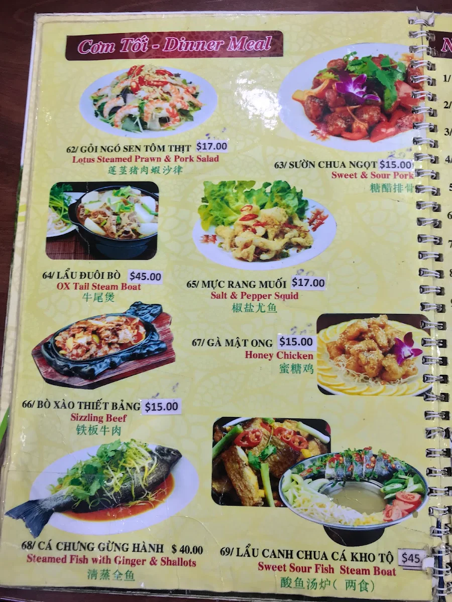 Menu, Dong Hoa Sydney (John St)