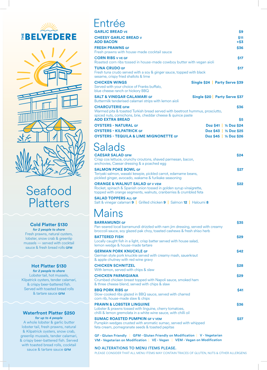 Menu, The Belvedere