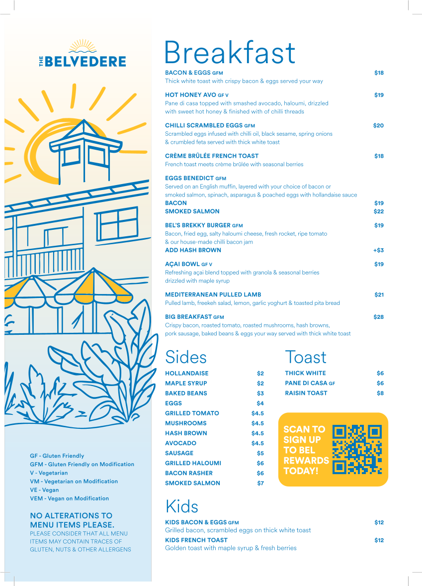Menu, The Belvedere