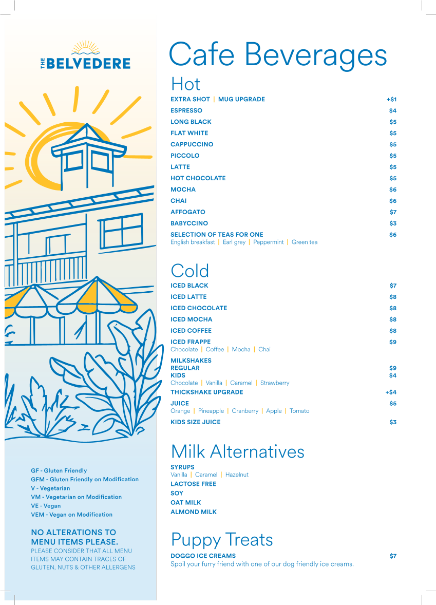 Menu, The Belvedere