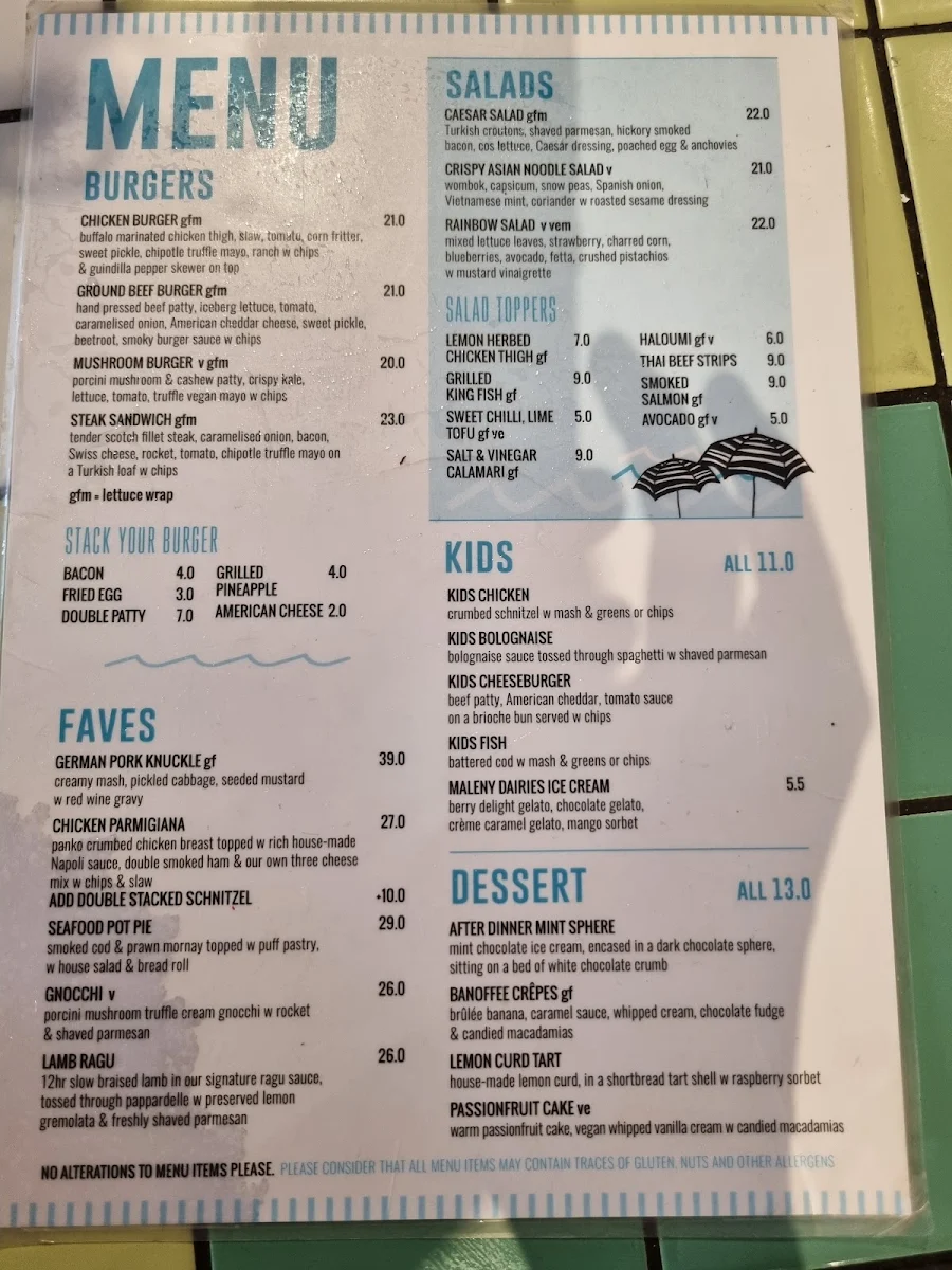 Menu, The Belvedere