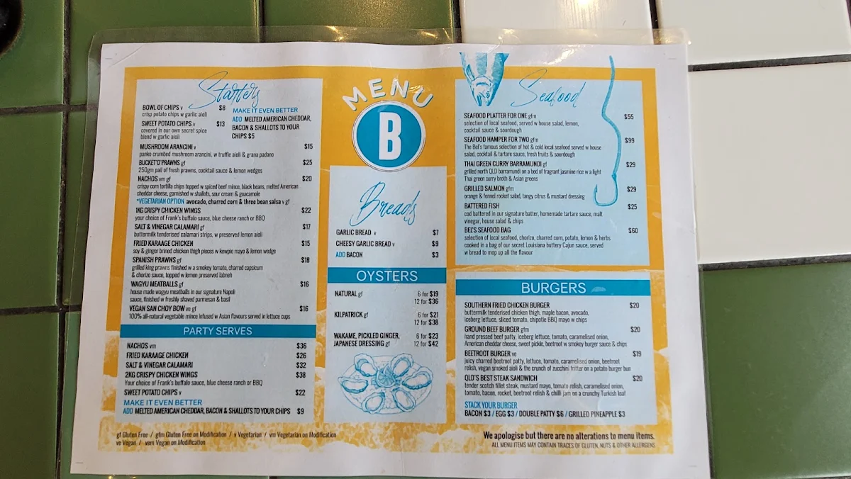 Menu, The Belvedere