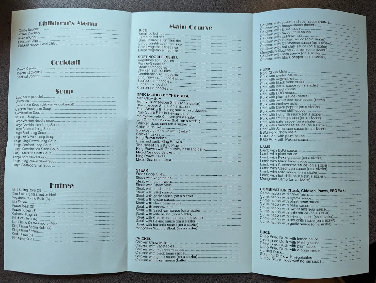 Menu, River Garden Chinese