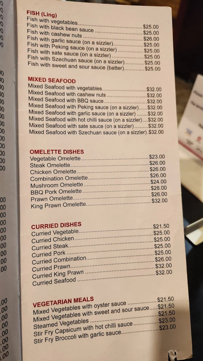 Menu, River Garden Chinese