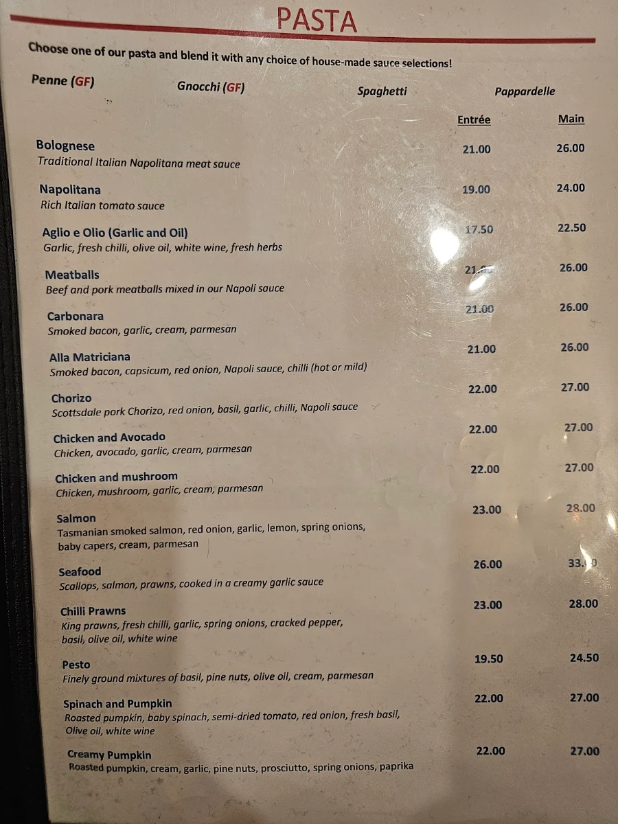 Menu, Valentino's Family Restaurant