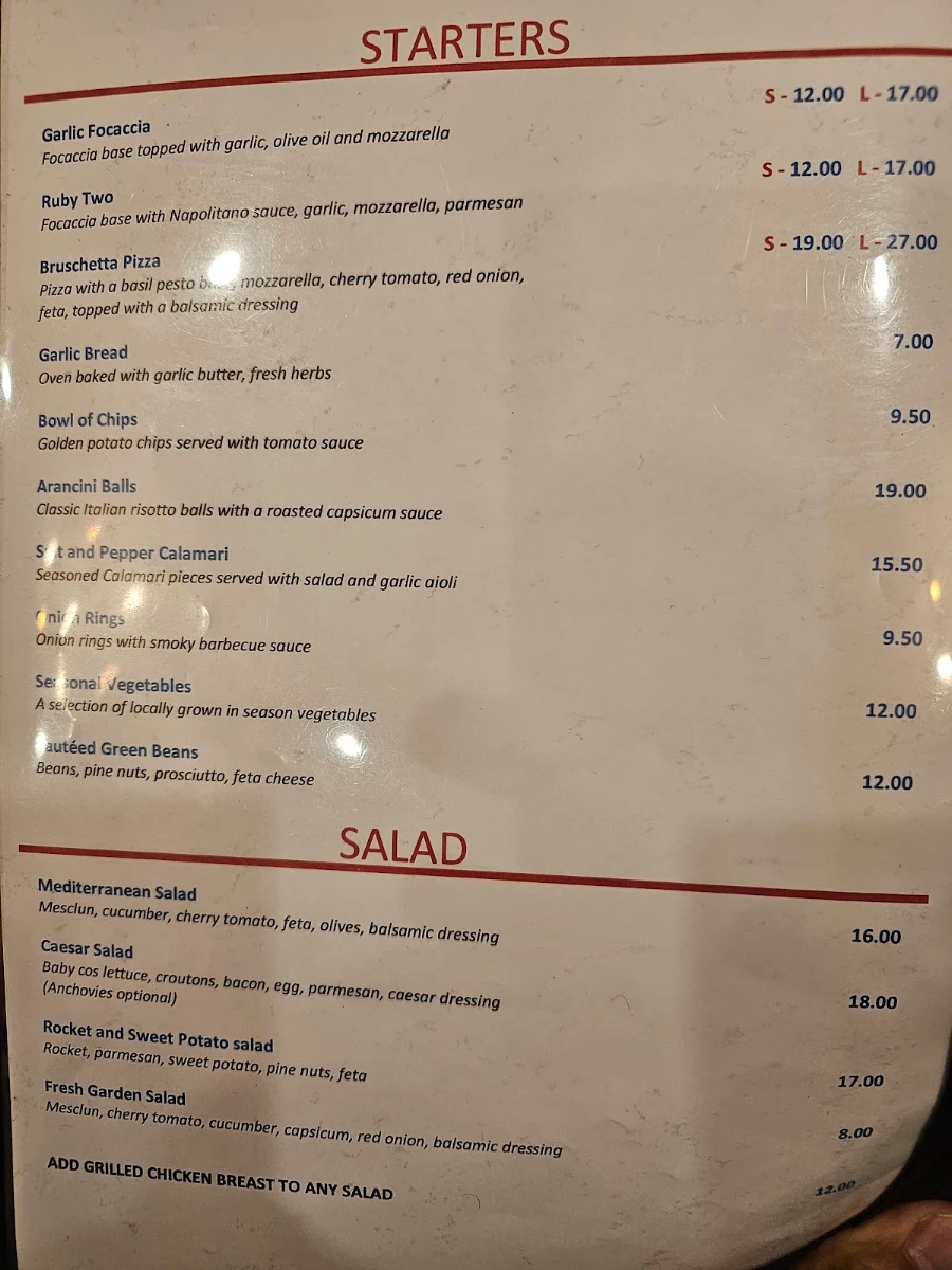 Menu, Valentino's Family Restaurant