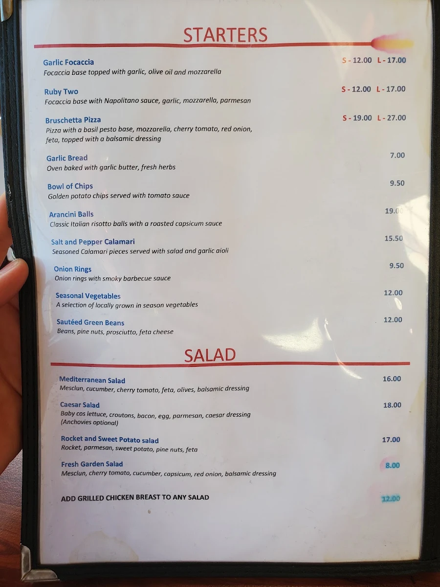 Menu, Valentino's Family Restaurant