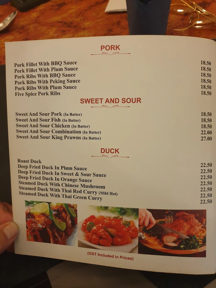 Menu, Hong Kong Chinese Restaurant Cowra