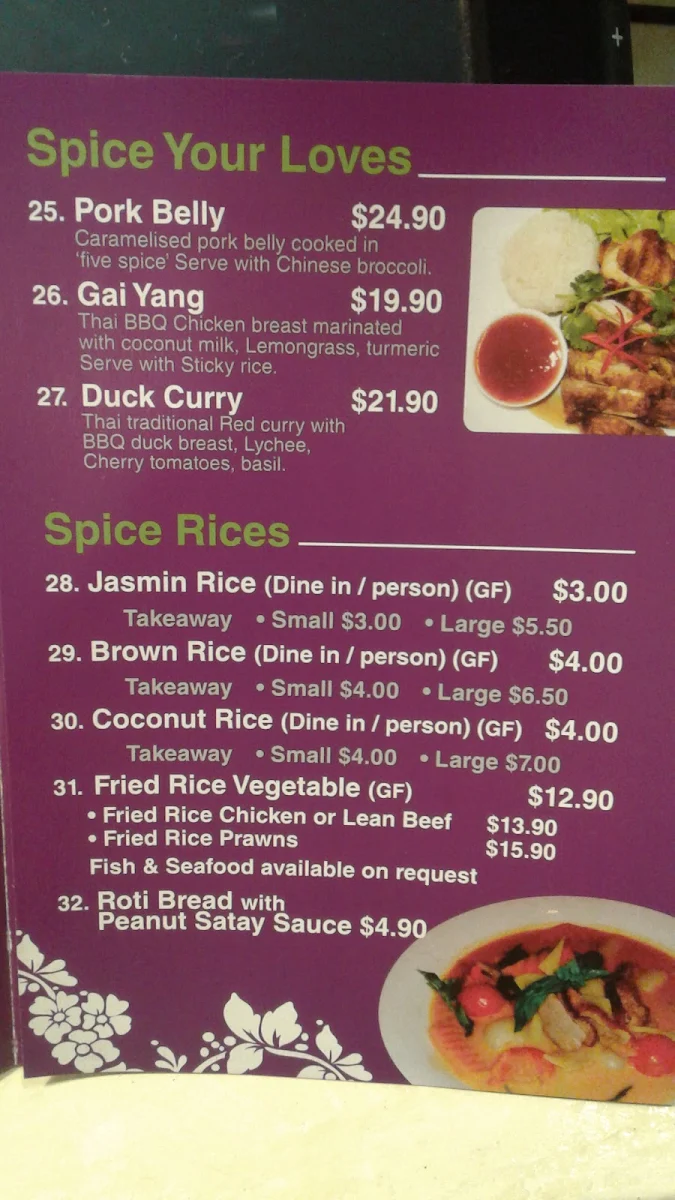 Menu, Spice Noodle Bar & Takeaway