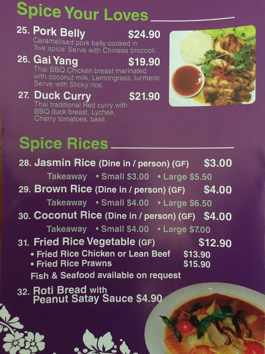 Menu, Spice Noodle Bar & Takeaway