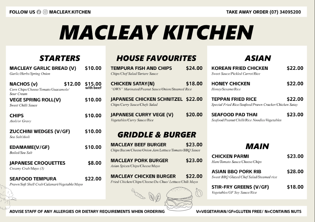 Menu, Macleay Island Hotel